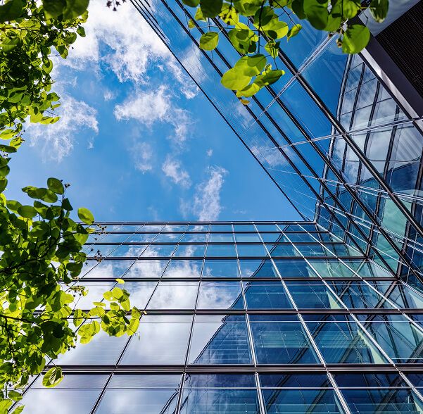 Skyward shot of buildings