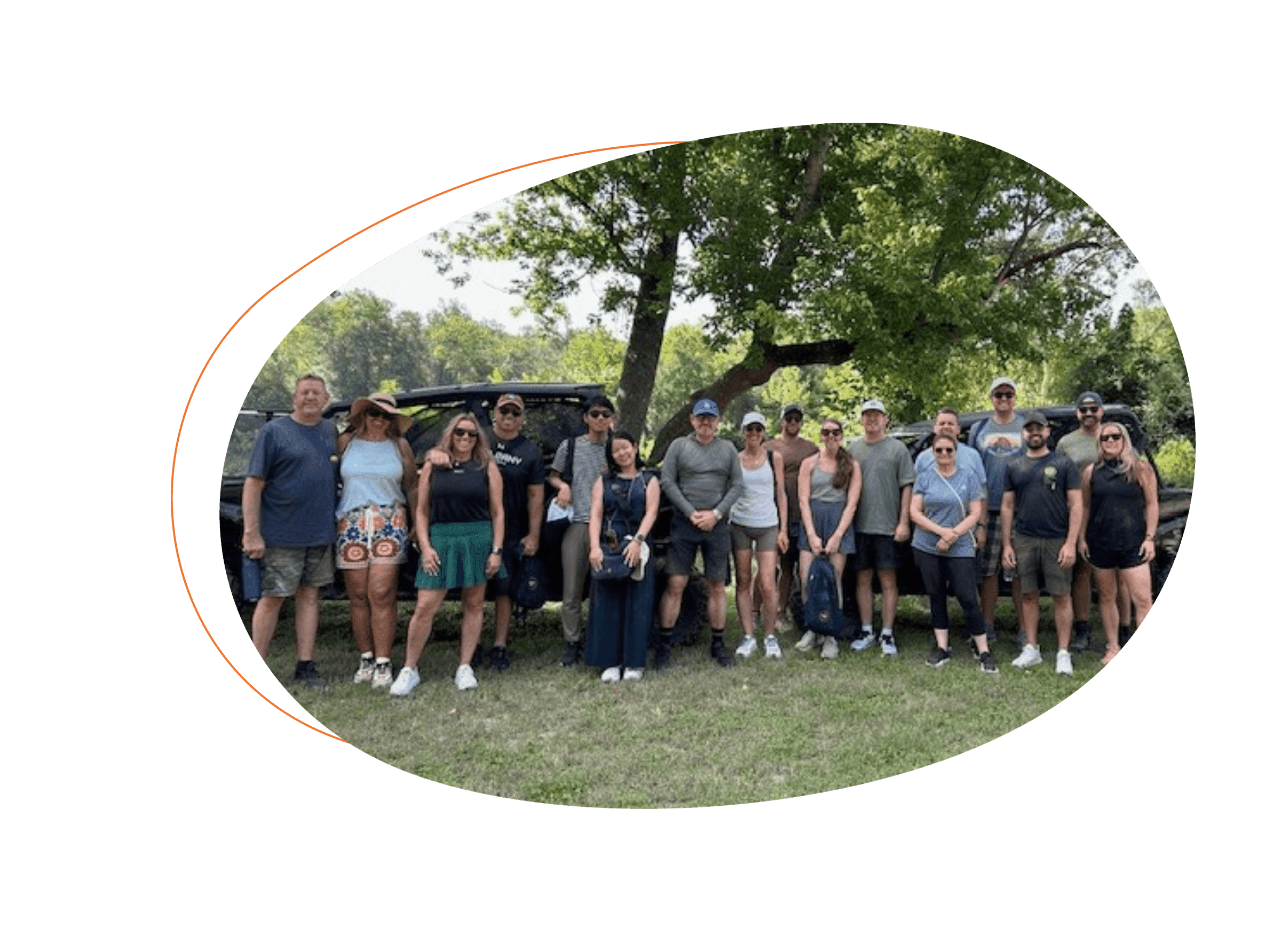 Kyowa Kirin employees under tree at Center of Excellence