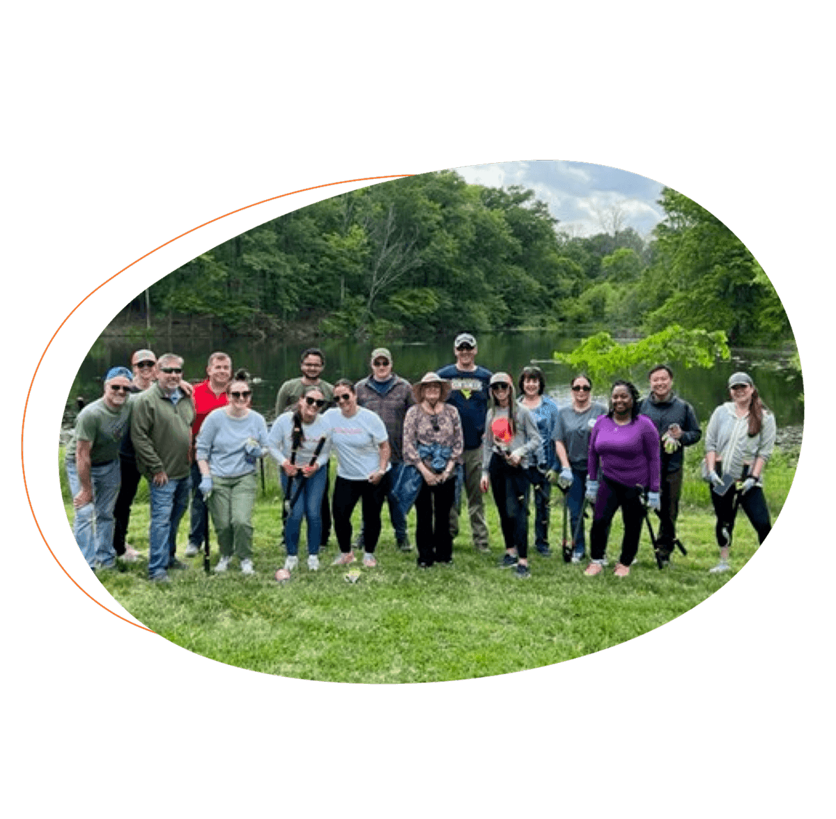 Team event by a pond