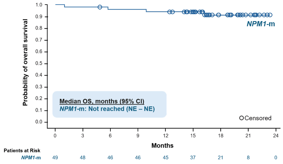 Median OS, months (95% CI) NPM1-m: Not reached (NE - NE)