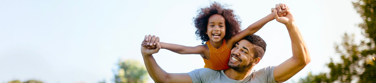 Man with daughter on his shoulders