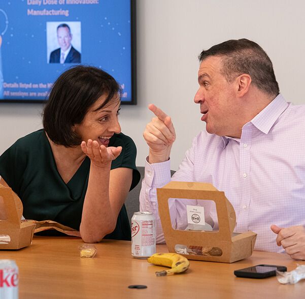 Two employees on lunch break